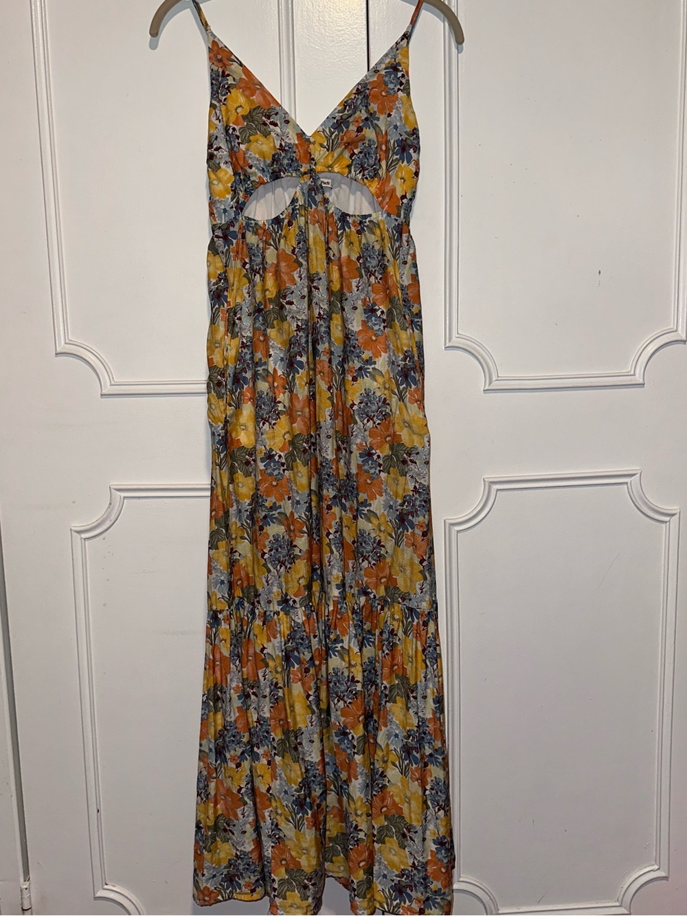 Abercrombie & Fitch Yellow and Blue Floral Cutout Maxi Dress